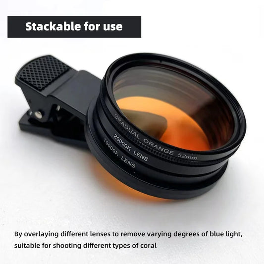 52Mm 4 in 1 Set Aquarium Lens Fish Tank Phone Yellow Filter for Reduce Yellow Light Coral Reef Aquarium Photography for Iphone