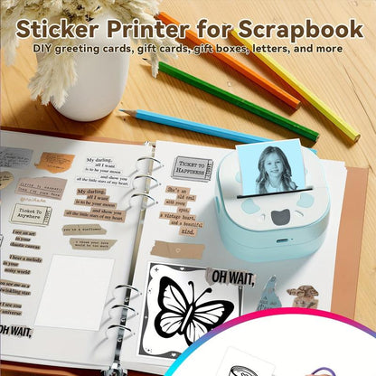 Sticker Printer, Printpods Mini Printer, Bluetooth Portable Sticker Maker with 3 Rolls Paper, Print Pod Inkless Thermal Printers for Iphone, Impresora Portátil for Notes, Journal, DIY, Kids Gift