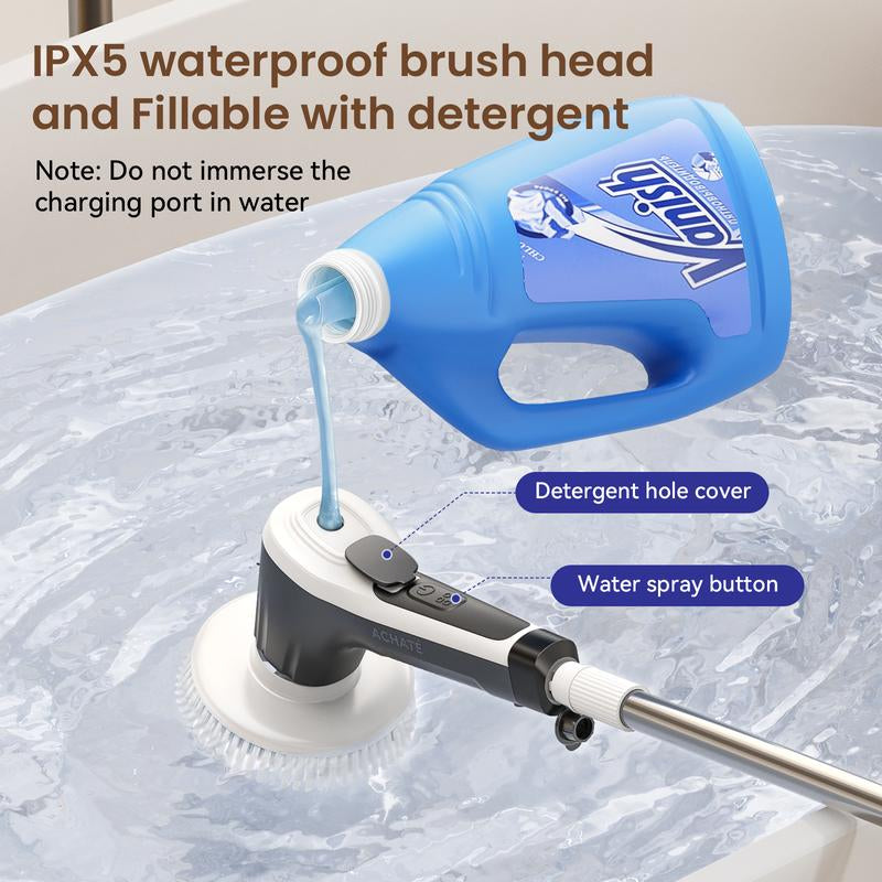 【Live Only】Pkbd Electric Spin Scrubber with Long Handle, Adjustable Arm, 6 Replaceable Brush Heads for Bathroom,Kitchen, Tile, Home Cleaning Supplies,Rechargeable