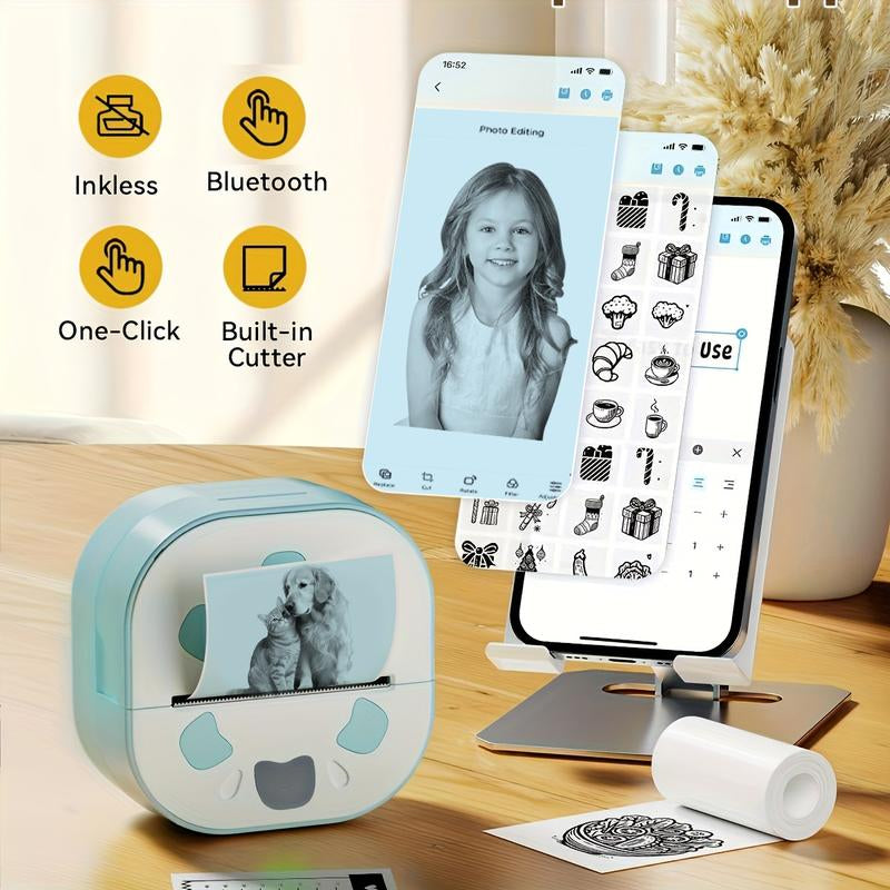 Sticker Printer, Printpods Mini Printer, Bluetooth Portable Sticker Maker with 3 Rolls Paper, Print Pod Inkless Thermal Printers for Iphone, Impresora Portátil for Notes, Journal, DIY, Kids Gift