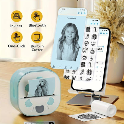 Sticker Printer, Printpods Mini Printer, Bluetooth Portable Sticker Maker with 3 Rolls Paper, Print Pod Inkless Thermal Printers for Iphone, Impresora Portátil for Notes, Journal, DIY, Kids Gift