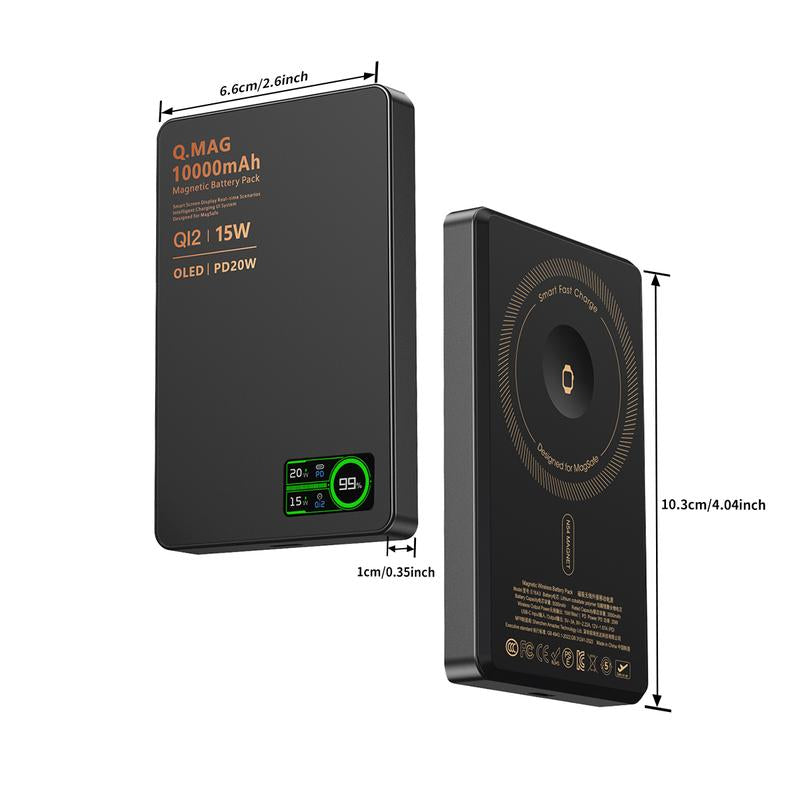 Magnetic Magsafe Wireless Power Bank 15W USB-C Fast Charging 5000Mah Ultra Slim 0.35 Inches Card-Style Portable Charger Battery Pack with Type-C Cable Compatible with Iphone and Android Smartphones Watch Wireless Headphones with Aluminum Metallic Texture