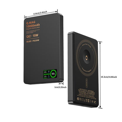Magnetic Magsafe Wireless Power Bank 15W USB-C Fast Charging 5000Mah Ultra Slim 0.35 Inches Card-Style Portable Charger Battery Pack with Type-C Cable Compatible with Iphone and Android Smartphones Watch Wireless Headphones with Aluminum Metallic Texture