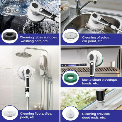【Live Only】Pkbd Electric Spin Scrubber with Long Handle, Adjustable Arm, 6 Replaceable Brush Heads for Bathroom,Kitchen, Tile, Home Cleaning Supplies,Rechargeable
