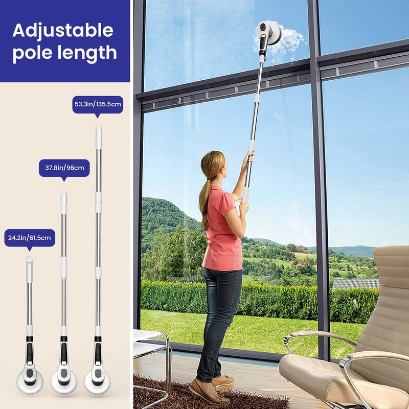【Live Only】Pkbd Electric Spin Scrubber with Long Handle, Adjustable Arm, 6 Replaceable Brush Heads for Bathroom,Kitchen, Tile, Home Cleaning Supplies,Rechargeable
