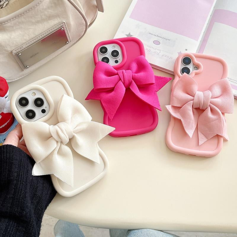 Cute Bow Decor Phone Case, Anti-Slip & Anti-Drop Phone Protective Cover, Shockproof Phone Accessories Compatible with Iphone 16 15 14 13 12 11 & Samsung S21-S25 Pro plus FE Ultra, Cellphone Protector
