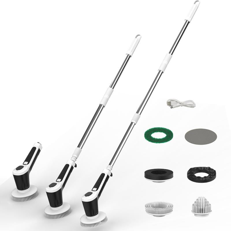 【Live Only】Pkbd Electric Spin Scrubber with Long Handle, Adjustable Arm, 6 Replaceable Brush Heads for Bathroom,Kitchen, Tile, Home Cleaning Supplies,Rechargeable