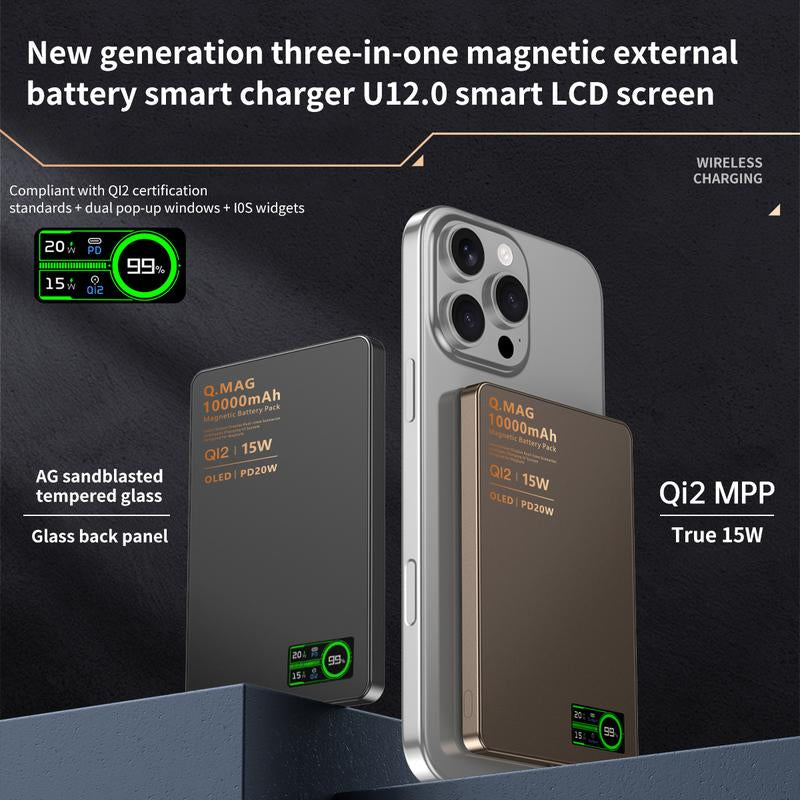 Magnetic Magsafe Wireless Power Bank 15W USB-C Fast Charging 5000Mah Ultra Slim 0.35 Inches Card-Style Portable Charger Battery Pack with Type-C Cable Compatible with Iphone and Android Smartphones Watch Wireless Headphones with Aluminum Metallic Texture