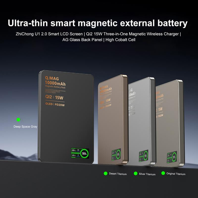 Magnetic Magsafe Wireless Power Bank 15W USB-C Fast Charging 5000Mah Ultra Slim 0.35 Inches Card-Style Portable Charger Battery Pack with Type-C Cable Compatible with Iphone and Android Smartphones Watch Wireless Headphones with Aluminum Metallic Texture