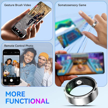 Fashionable Smart Ring with Gesture Control, Remote Camera Control, Multifunctional IP68 Waterproof Sports Ring with Multiple Sports Modes Pedometer Wearable Device Gifts for Women Men
