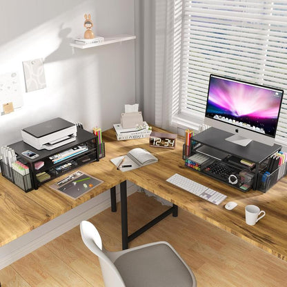 Desk Organizer & Accessories - 2-Tier Computer Monitor Stand with Drawer & 2 Pen Holders, Black, Office Desk Accessories for Office Supplies
