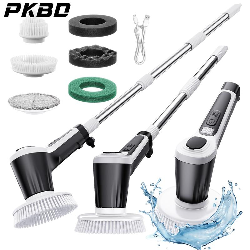 【Live Only】Pkbd Electric Spin Scrubber with Long Handle, Adjustable Arm, 6 Replaceable Brush Heads for Bathroom,Kitchen, Tile, Home Cleaning Supplies,Rechargeable