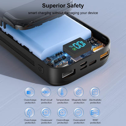 32000Mah Portable Charger with Built-In Cables, 22.5W Super Fast Charging Power Bank, Dual USB Output, 5 Outputs & 3 Inputs, 5 Outputs LCD Display Travel Battery Pack Compatible with Iphone, Samsung All Cell Phones